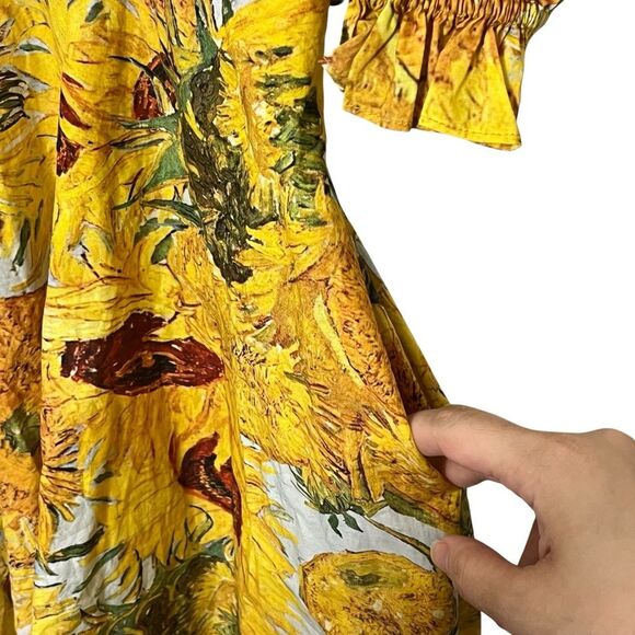 Selkie Tea Rose Dress Women’s Small Yellow Sunflower Cotton Puff Sleeve Midi - Picture 12 of 15